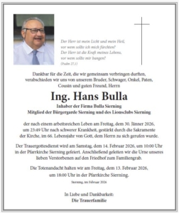 Traueranzeige Hans Bulla